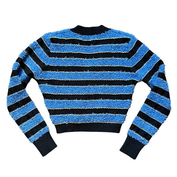 Cider Blue Black Striped Cropped Cardigan Gold Buttons Women’s Medium - Picture 2 of 13